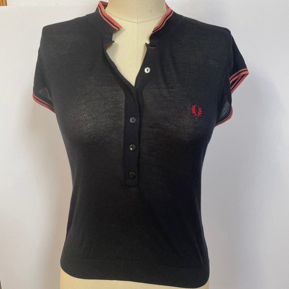 Fred Perry Amy Winehouse semi-sheer short-sleeved silk & cotton top US 8/UK 12